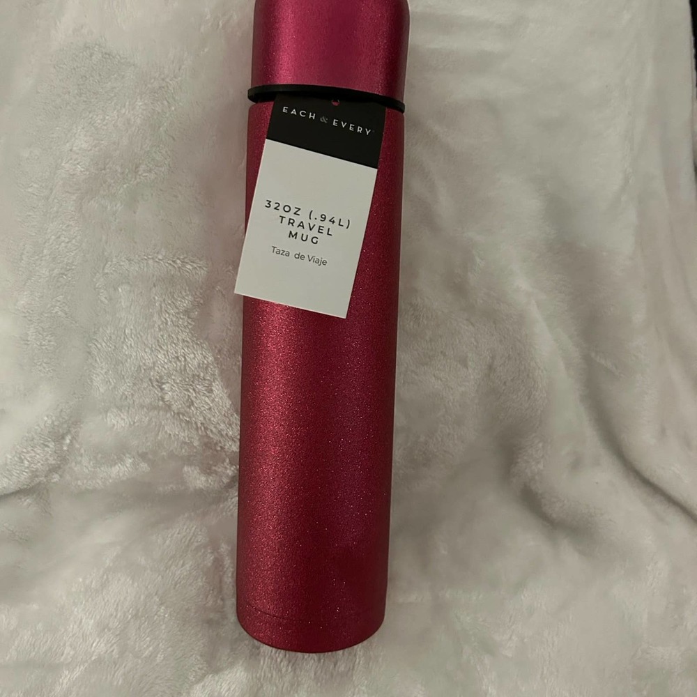 BLING HOT PINK FUCHSIA GLITTER 32 OZ STAINLESS STEEL INSULATED TRAVEL THERMOS - Picture 3 of 12